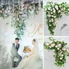 Dekorativa blommor Luxury Sen Series Flower Row Wedding Backdrop Wall Decor Green Plant Leaf White Rose Floral Ball Party Scen Golv