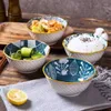 Skålar japansk stil 5-tums åttkantig skål keramik tabell kinesisk ramen blå och vit porslin