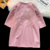 Camisetas masculinas de camiseta de verão de verão rosa bordado bordado curto moda moda de rua coreana cota de camisetas tops machos fêmeas plus size