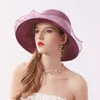 Wide Brim Hats Organza Sun Hats For Women Flower Summer Wide Brim Bucket Hat Female Elegant Floral UV Church Wedding Hats 2022 New Fashion G230227