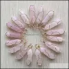 Charms Gold Wire Wrapped Rose Quartz Hexagon Pendum Pendant Healing Pink Crystal Stone Hangings Fashion Jewelry Making Wholesale Dro DHQZ7