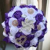 Fiori decorativi ghirlande 1pcs/lotto di nozze viola bouquet in avorio satinato rosa spalla artificiale matrimonio matrimoniale mazzi da damigellatta da sposa 230227