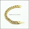 Manchetheren damesketen Hiphop Curb Bracelet Cubaan Sier Goldplated met heldere steentjes 12 stuks drop levering sieraden armbanden dhh5i