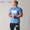 Herr t-shirts sommar Nytt varumärke sport mode kortseverad herr gym fitness t-shirt lös bodybuilding sty casual blue träning tryck toppar 0301H23