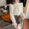 Blouzen voor dames chiffon blouse Koreaanse stijl vrouwen lange mouw bloemblaadje lente shirt en ruches boog solide elegante dames tops vrouwelijk 2023