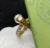 Modny pierścionek z lodami damski retro prosta biżuteria podwójna litera pierścionek perła projektant otwarte pierścionki bague para anello
