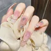 False Nails 24pcs Butterfly Press 접착제 모조 다이아몬드가있는 인공 눌리 스틱 아크릴 풀 커버 팁 false