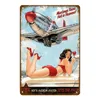 セクシーな女の子の錫サインポスターモデル飛行機の女の子メタルサインピンアップガールズヴィンテージポスターアメリカンフランスネイビー飛行機壁アートパブバーホームデコアサイズ30x20cm W01