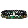 Strand 2pcs Men Energy Bracelet Natural Stone Cloisonne Beads 6mm Round Black Onyx Beaded Ball Charm Jewelry