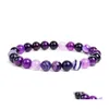 car DVR Perles Brins Femmes Mticolor Pierre Naturelle Brin 8Mm Rayé Agates Perles Bracelet Bracelet Hommes Simple À La Main Élastique Psera Bijou Dhw68