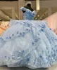 Princess Ball Blue Sky Gown Dresses 2023 Flowers Lace Appliques Sweet 16 Dress Vestidos de Quinceanera Corset