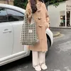 Evening Bags Women Plush Plaid Tote Shoulder Simple Canvas Fluffy Handbags Large Capacity Soft Shopping Travel Bag Girls Cute School