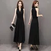 Casual Dresses Black Chiffon Dress Female Summer Waist Was Thin 2023 Long Section V-neck Strapless Sexy Halter