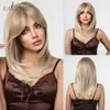 Synthetic Wigs Easihair Blonde Straight Synthetic Wigs Medium Length Layered Natural Hair for Women with Bangs Cosplay Wig Heat Resistant 230227