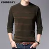 Herrtröjor Coodrony Brand Autumn Winter Ankomst Randig o-hals Pullover Men Top Soft Warm Chenille Knitwear Jersey Sweater C1327 230228