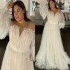 Boho Wedding Dresses Bridal Gown Long Sleeves Tulle A Line Simple Floor Length Plus Size Custom Made Garden Beach Vestido De Novia 403