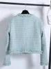 Women's Jackets High Quality Mint Green Small Fragrance Tweed Jacket Coat Women Korean Sweet Casaco Feminino Fashion Elegant Temperament Out