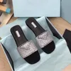 luxurious Slippers shoes with crystals Square Toe Satin Slide Sandals Black white silver crystals women Flat Fashion able Easyto-wear Style Slides shoe