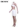 Two Piece Dress CMYAYA Women Set Solid One Shoulder Supershort Tops Stacked Elastic Bandage Mini Skirts 2 Piece Sets Sexy Night Party Outfits 230228