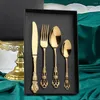 Dinnerware Sets Vintage Gold Plated Luxury Cutlery Set Stainless Steel Tableware Sliver Knife Spoon Fork Kitchen Utensils Dishwasher Safe