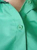 여성 2 피스 바지 앞쪽에 우아한 단단 면화 2 피스 탑 및 반바지 세트 여성 여름 녹색 대형 긴 셔츠 하이 허리 정장 230228