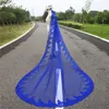 2023 New Royal Blue 3 Meters Bling Sequins Lace Long Cathedral Wedding Veil Colorful Bridal Veil with Comb