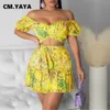 Zweiteiliges Kleid CMYAYA Foral Beach Bohemian Damen-Trainingsanzug, Mini-Faltenröcke-Set mit bauchfreien Oberteilen, passendes zweiteiliges Set, aktiver Sweatsuit 230228