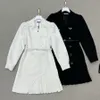 Robe deux pièces Robe décontractée pour femmes, marque de styliste, ensemble de mode pour femmes, plissé, double boutonnage, élégant, manches longues, classique imprimé avec ceinture, B2R8