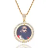 Pendentif photo circulaire double face rotatif à mémoire hip-hop avec collier à cadre hip-hop Chaoren en zircon micro-serti