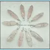 car dvr Charms Natural Gem Stone Rose Quartz Crystal Amethyst Hexagonal Prism Pendum Reiki Pendants For Jewelry Making Wire Wrap Necklaces D Dhslu