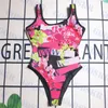 Pink Black Swimsuit Trend Letter Bikini para mulheres estampas de flores roupas de banho de uma peça de banho