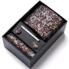 Cravates de cou Coffret cadeau Cravate florale simple Ensemble de cravate en soie de 75 cm pour hommes Bleu Vert Violet Or Mariage Cravate solide Boutons de manchette HankyClip Set J230227