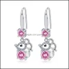 CAR DVR CHARM S925 Stamp Sier Plated Earrings Cut Mouse Charms Blue Pink White Zircon Earring Smycken Shiny Crystal Hoops Piercing for Women Dhla9