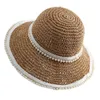 Breda risthattar Pearl Decor Wide Brim Summer Bucket Hat virkade pärlfiskare hattar för kvinnor hudvänliga hattar stora grim T8de G230227