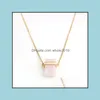 Pendant Necklaces Rec Rose Pink Quartz Necklace Crystal Stone Polishing Metal Druzy Exquisite Handmade Drop Delivery Jewelry Pendants Dhsw1