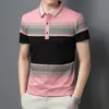 Polos masculinos de verão masculino camisas de pólo de qualidade Camisa de golfe de algodão masculina listras de moda de negócios tops de verão de manga curta 230228