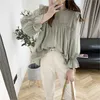 Women's Blouses Shirts Fashion O-Neck Spliced Folds Princess Sleeve Blouse Female Clothing Autumn Loose Casual Pullovers All-match Sweet Shirt 230228