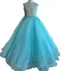 Aqua Girl Pageant Dress 2023 Sequin Mesh Shimmer Chiffon Little Kid Birthday Formal Party Gown Infant Toddler Teens Preteen Tiny Y241L