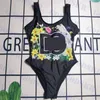 Big Letter Logo Swimwear Flower Pattern Bikini Womens One Piece Swimsuit Cute Pink Bathiing Suit Sisters Bikinis