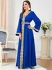 Etniska klädklänningar för muslimska kvinnor spets broderi vneck långärmad fest maxi klänning med bälte elegant marockansk kaftan kalkon bär 230227