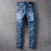 Jeans pour hommes Hip Hop trous froissés bleu hommes à la mode en cuir Patchwork Slim Fit pantalon Stretch grande taille quatre saisons Denim pantalon