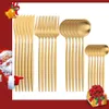 Servis uppsättningar Spklifey Gold Cutery 24 PCS Golden Stainless Steel Spoon Table Forks Forks Knives Spoons 230228