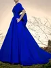 Royal Blue A-Line Evening Dress 2023 V Neck Short Sleeve Satin With Bow Prom Formal Party Gowns for Women Abendkleider Celebrity Vestidos de Feast