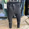 Jeans da uomo Pantaloni da uomo coreani giapponesi Slim Denim Trend Hole Casual Motocicletta nera strappata per jeans patchwork impilatiUomini