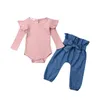 Set di abbigliamento abiti da bambina nati cotone morbido a maniche lunghe salta per corridoio pantaloni bowknot 2pcs outfit 0-24m