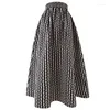 Skirts 2023 Spring Women Stripe Long Designer Style Elastic High Waist A-line Swing Midi