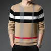 Men's Sweaters Fashion High End Designer Brand Mens Knit Patchwork Wool Pullover Sweater Crew Neck Autum Winter Casual Jumper Mens Clothes 230228