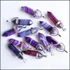 car dvr Pendant Necklaces Purple Blue Stripe Agate Stone Pillar Shape Charms Point Chakra Pendants Necklace For Women Men Wholesale Drop Del Dhear