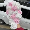 Decorative Flowers Wreaths Long Waterfall Wedding Bouquet Bride Bridesmaid Pearl PE Rose Flower for Marriage W330PE 230227