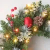 Decorative Flowers 60cm Christmas Wreath With LED Fairy Light Door Hanging Garland Pine For Home Decorations Xmas Party Supplies Happy Year